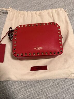 Valentino Garavani Red Leather Crossbody with Gold Rockstuds